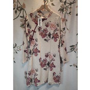 Minibee Asian Inspired Cotton Linnen Floral Dress Size Large NWT